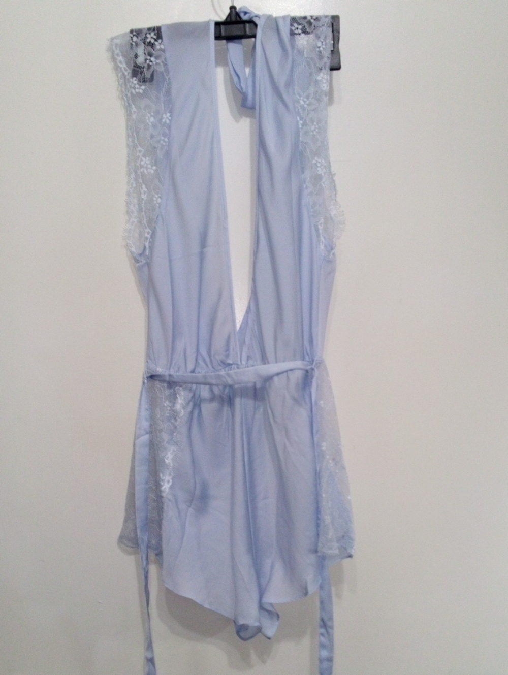 Adore Me Light Blue Lace-Trim Plunge Romper